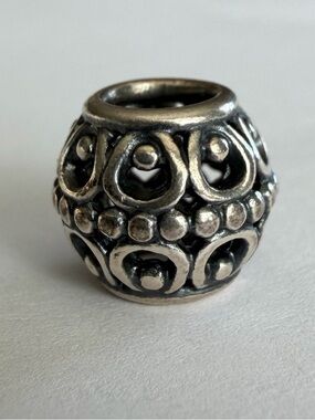 Silver Tone Openwork Swirl Dot Barrel Charm Spacer Bead European Style